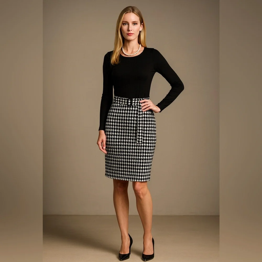 NWT Calvin Klein Black & White Career Knit Knee Length Pencil Skirt – Size 2 - Picture 2 of 16